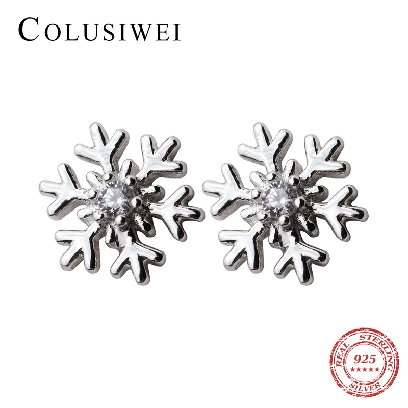 Colusiwei, настоящее 925 пробы, серебряный глаз, прозрачный CZ, серьги-гвоздики для женщин, модная Снежинка, ювелирное изделие, стильный корейский стиль, ювелирное изделие