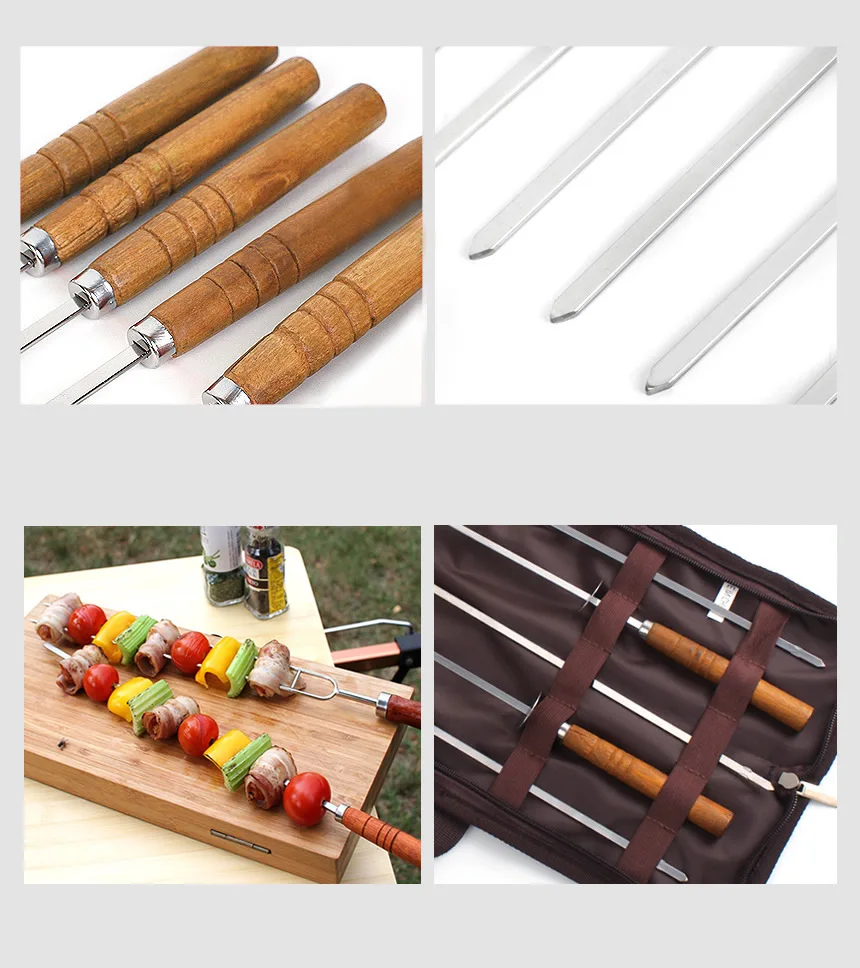 

5pcs BBQ Stainless Steel Forks Roasting With Bag Camping Hot Chicken wings Dog Skewers Wood Grill Barbecue Tool dls Kebab