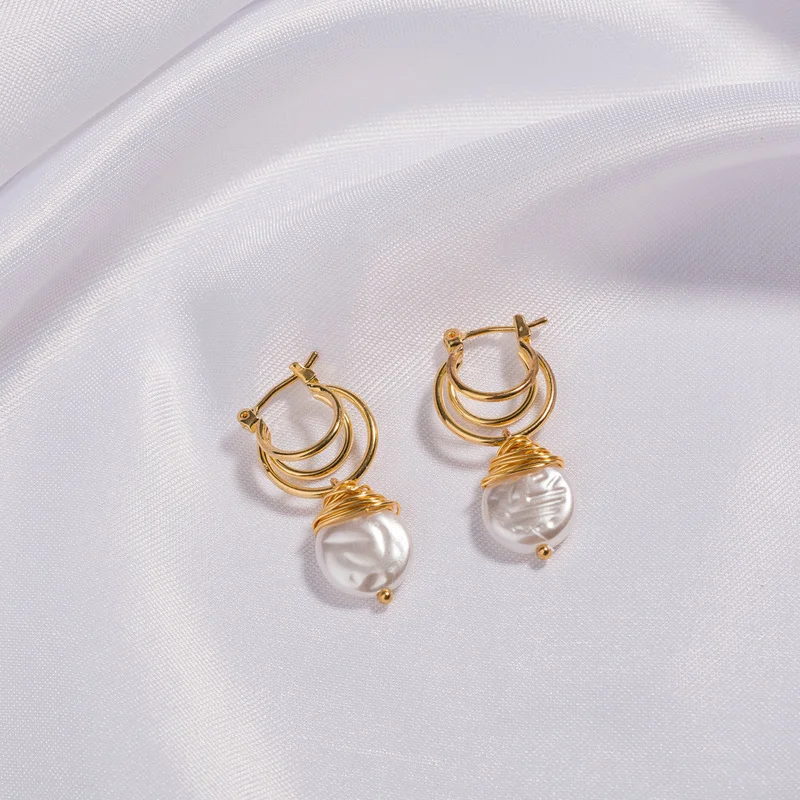 

Minar Vintage Irregular Baroque Pearls Earrings for Women Gold Color Metal Hooks U-Shaped Hanging Dangle Earrings Party Jewelry