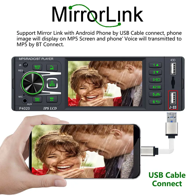 Автомагнитола 1DIN MP5 плеер 3 8 дюйма Mirror Link SD карта двойной USB IPS Bluetooth не сенсорный