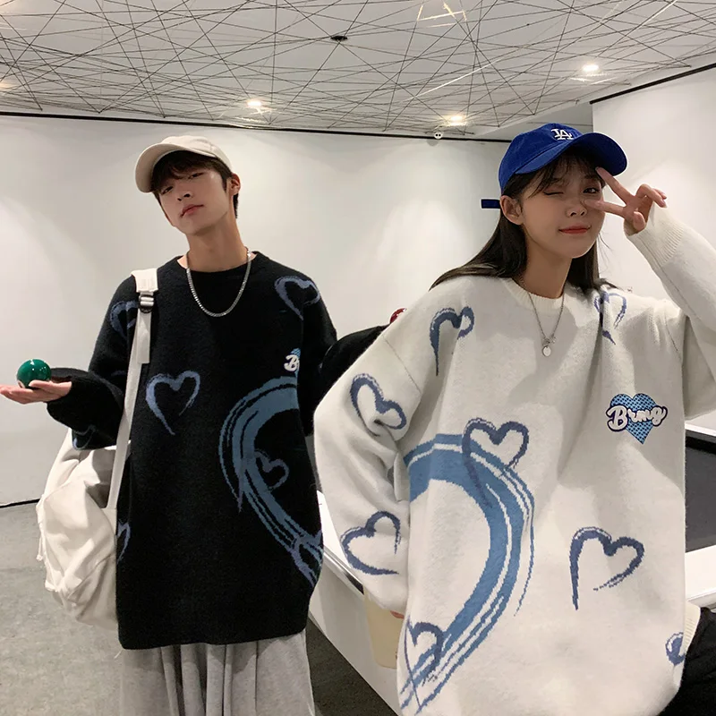 

21 autumn and winter new lovers love Hong Kong Style loose large knitted long sleeved sweaters 20% off for lovers