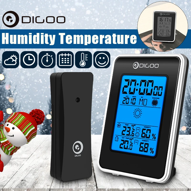 Digoo DG-TH1981 открытый цифровой LCD гигрометр термометр Погодная станция Беспроводной крытый погоды Сенсор часы с синей подсветкой