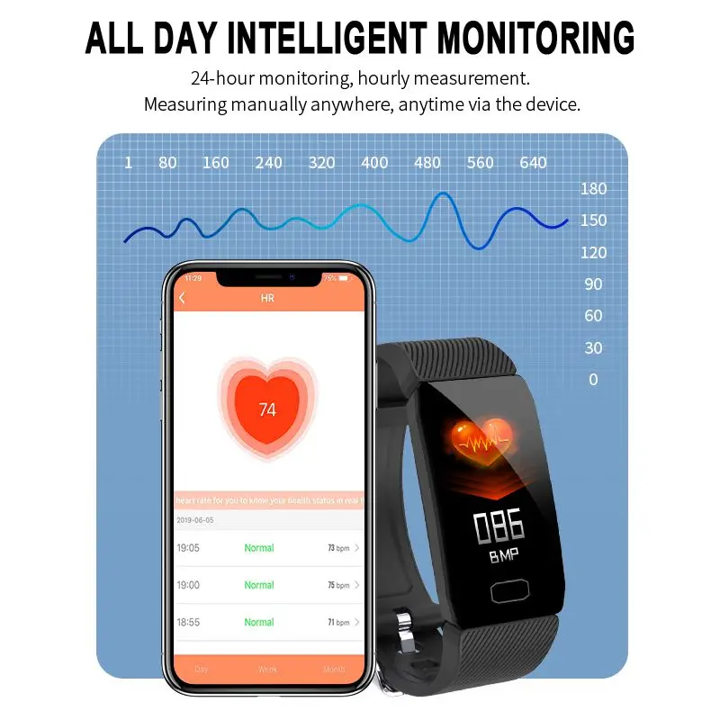

Q1 Smart Watch 1.14" Big Screen Fitness Bracelet Heart Rate Monitor Sports Activity Tracker Pedometer Watch Band