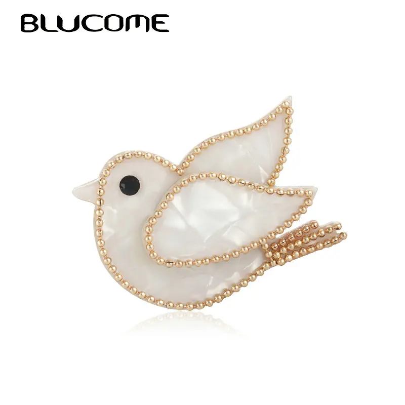 Blucome белые акриловые Счастливые птицы Dove Броши для женщин и мужчин круглые бусины животное ткань аксессуары ошейник для отворота хиджаба булавки значок