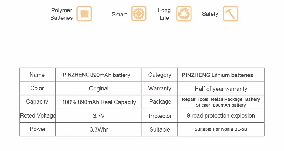PINZHENG BL-5B телефон Батарея для Nokia BL 5B BL-5B BL5B 5300 5320 6120C 7360 3220 Замена BL 5B Батарея