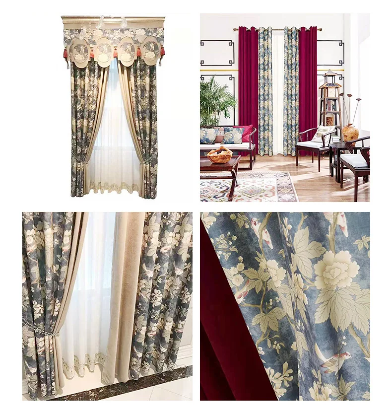 

Flower and Bird Printing Retro Curtains Stitching Nordic American for Living Room Bedroom Study shefney Printed Curtains Custom