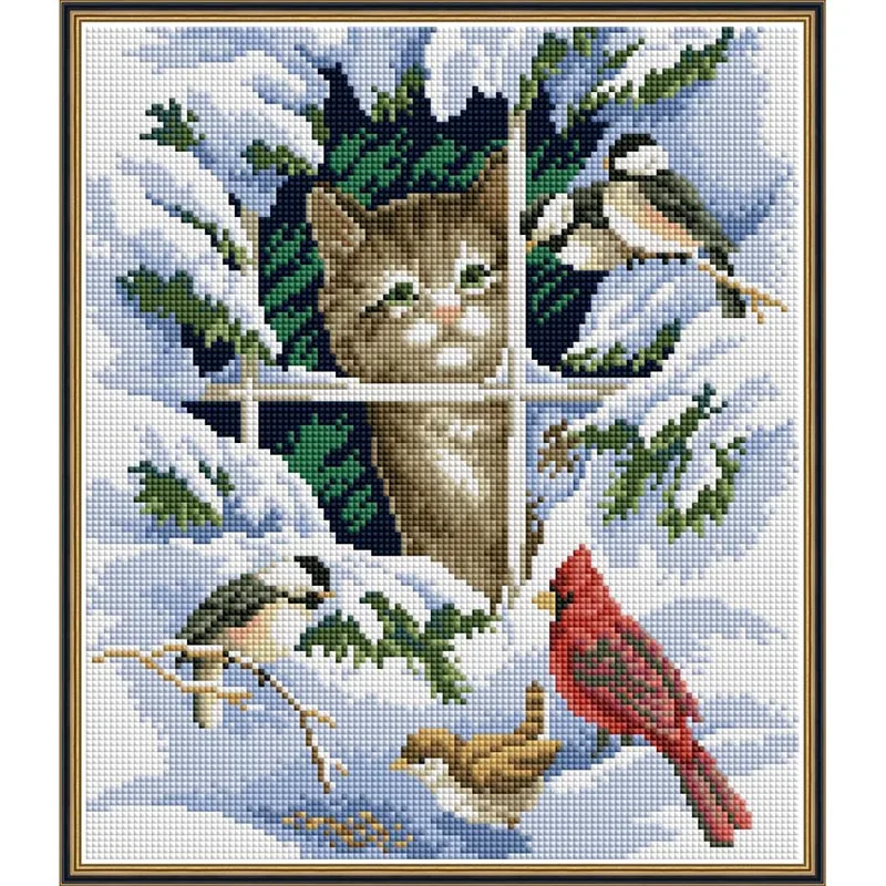 Картина из страз Вечная любовь с кошками и птицами 5d полноразмерные