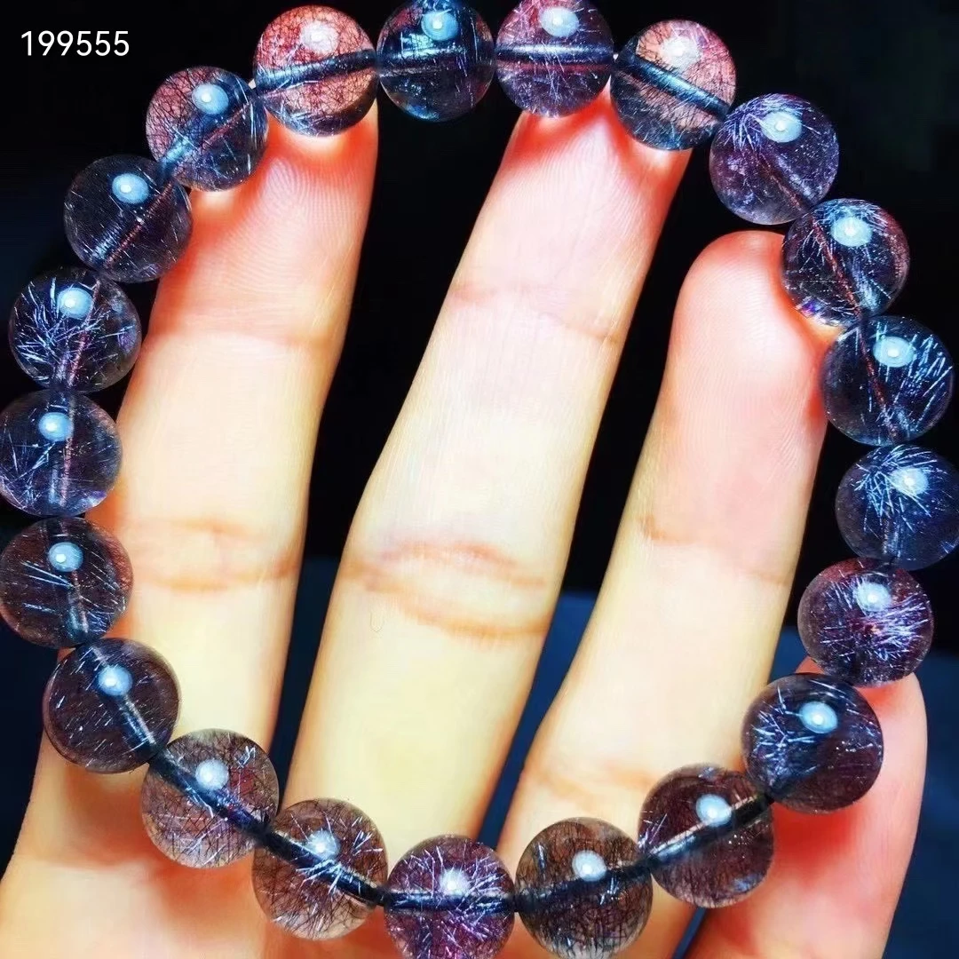 

Natural Super Seven 7 Purple Red Firework Rutilated Flower Bracelet 9.2mm Clear Round Beads Women Men Genuine AAAAAAA