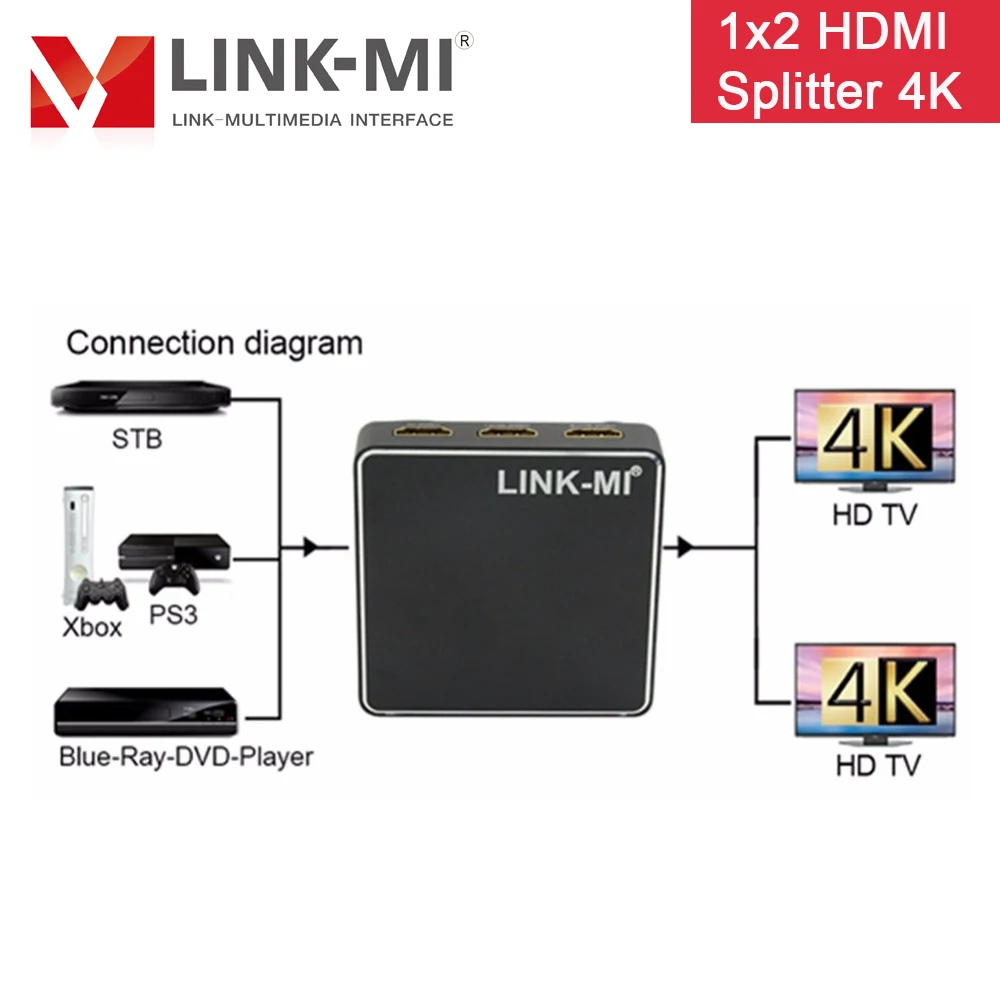 LINK MI 2.0H102 HDMI сплиттер 1x2 4K2K аудио видео 2 0 3D формат поддержка до 1080P @ 60Hz I in out USB порт