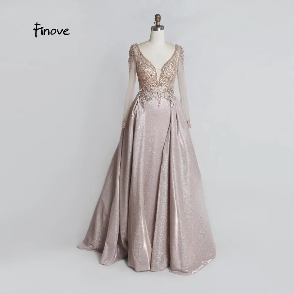 Женское платье с длинным рукавом V образным вырезом и блестками|Платья на