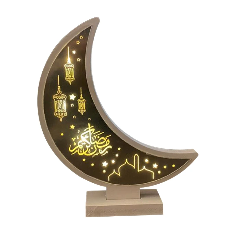 

Ramadan Eid Mubarak Decorations Wooden Moon Ornament Arab Muslim Light Craft QXNA
