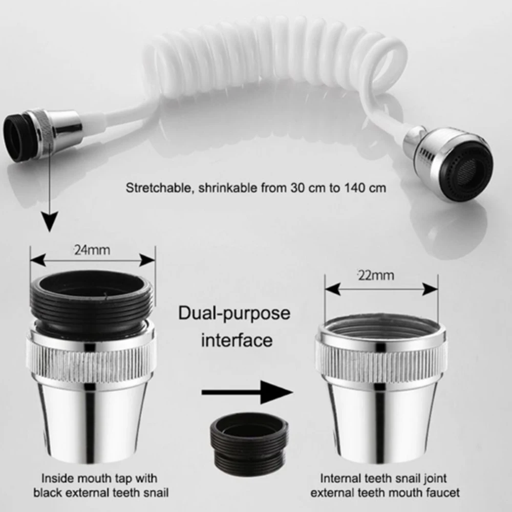 

360 Rotatable Bubbler Tap Adapter Faucet Extender Bathroom Kitchen Faucet Long Hose Portable Telescopic Shower Nozzle Sprayer