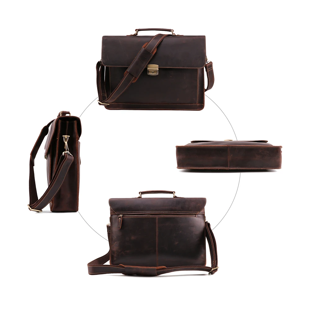 Men Crazy Horse Genuine Leather Men's Briefcase Vintage Messenger Shoulder crossbody Bag Men's Business Laptop Handbag For Male