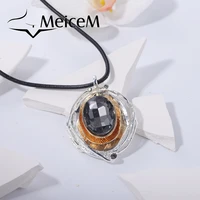 meicem big pendant necklace womens black metal multi layer leather 2022 new women vintage fashion necklaces mothers day gift
