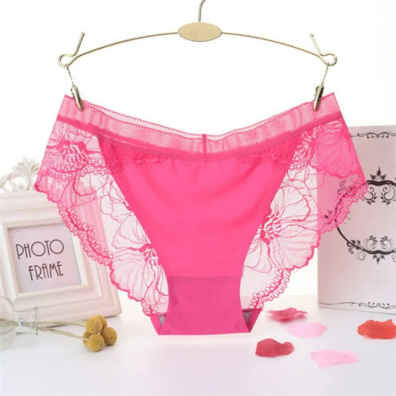 Sexy Lace Transparent Ladies Panties Perspective Mid-waist Ice Silk Briefs Solid Color Seamless Cotton Underwear For | Женская одежда
