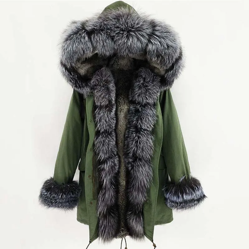 Женская парка с капюшоном теплая длинная куртка воротником из 2020 натурального