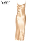 Сексуальное вечернее платье, длинное атласное платье золотого цвета, белое шелковое платье, белое Клубное элегантное платье миди, корейское рождественское Повседневное платье