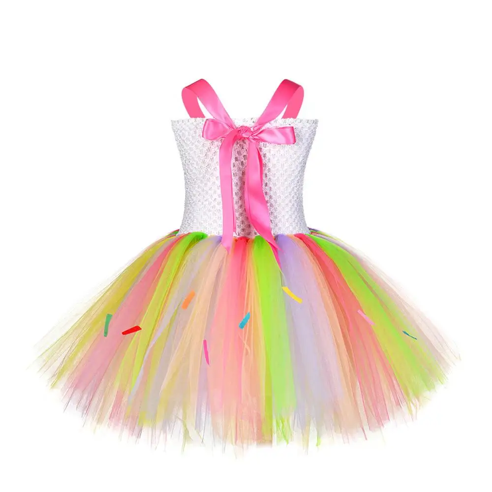 Милое Платье-пачка с мороженым для девочек яркое платье из тюля радугой детская