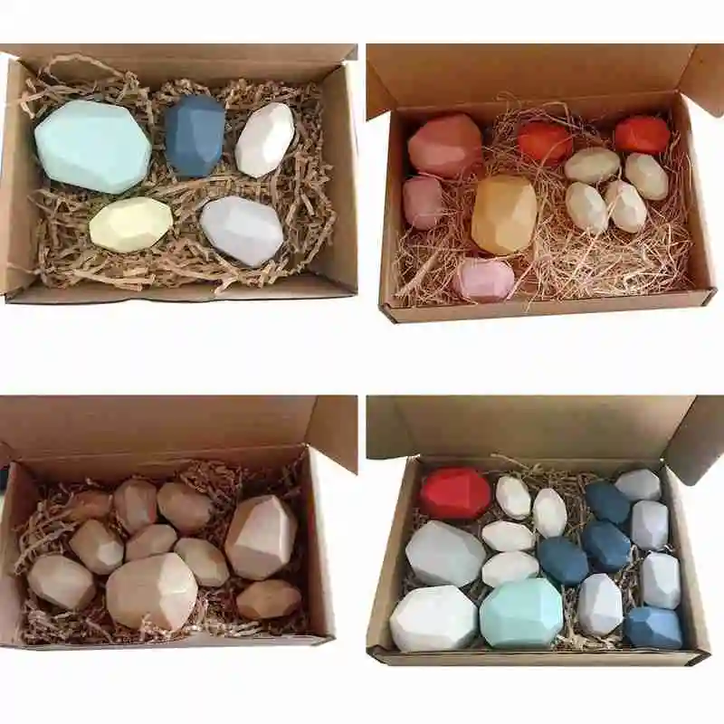 Bloques de construcci&oacute;n de piedra de color madera para ni&ntilde;os, juguete para regalo educativo, n&oacute;rdico, juguete con arcoiris, estilo de chico apilable, G2M1-4