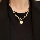 Женское многослойное колье-чокер, ожерелье золотого цвета с резными монетами, Серебряное колье в стиле панк 2021 пробы, ювелирные изделия