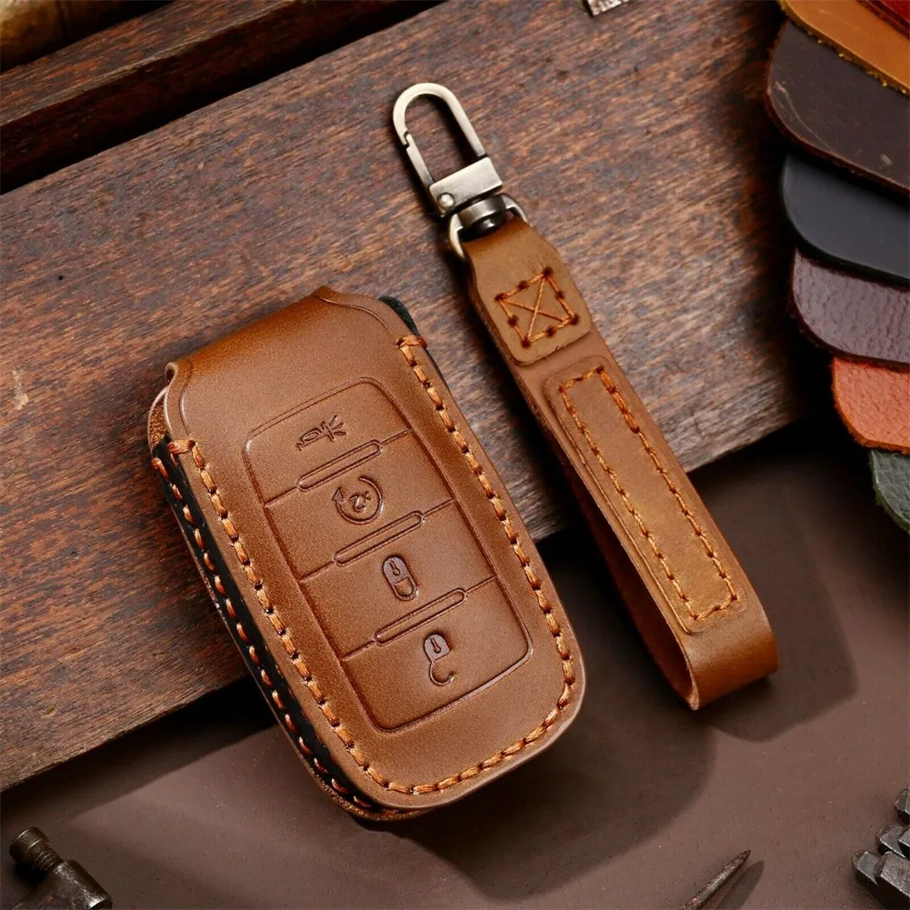 

For 2019 2020 2021 Dodge RAM 1500 Leather Remote Key Fob Case Cover Key Bag Car-Styling Holder Shell Keychain Protection