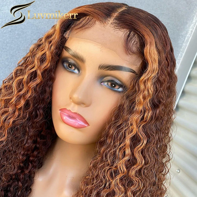 

Ombre Brown Honey Blonde Highlight Hd Lace Frontal Wig Deep Curly Part Pre Plucked Human Hair Lace Front Wigs For Women Glueless