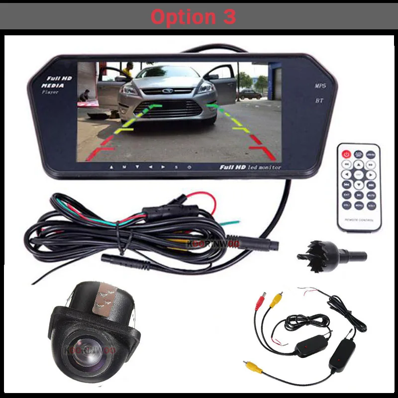 Option 3 Koorinwoo беспроводное " автомобильное зеркало с монитором TFT слот USB SD Bluetooth MP5 FM автомобильная камера заднего хода видео вход помощь при парковке - Цвет: Option 3