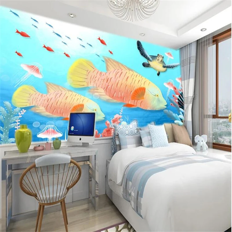 

wellyu Custom wallpaper papel de parede Cartoon underwater world fish children room background wall decorative wall behang