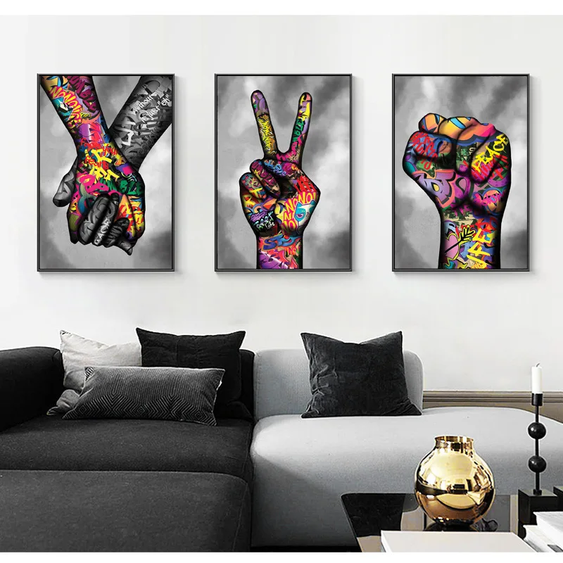 

Modern Hand Abstract Decorative Painting Graffiti Art Gesture Living Room Bedroom Wall Mural Handshake Fist Canvas Posters Photo