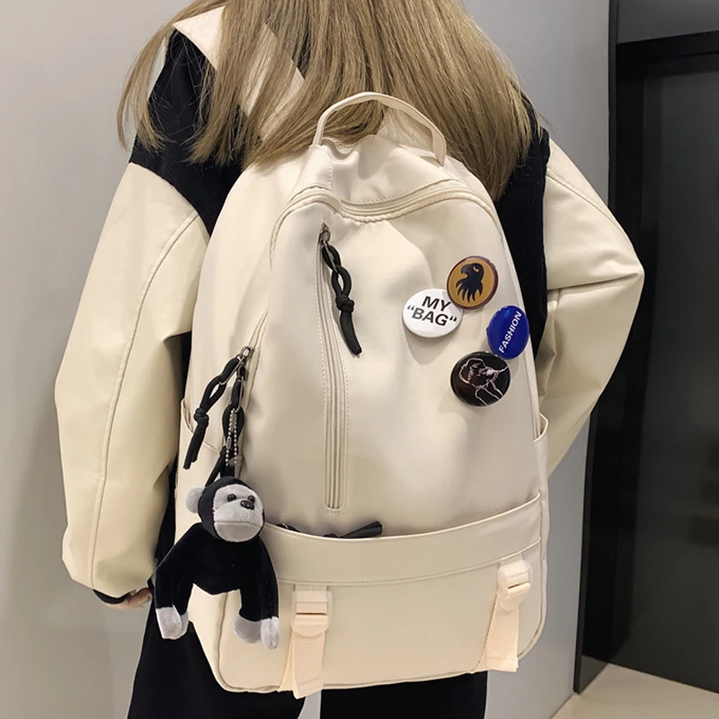 

New Multi-Pocket Solid Color Female Backpack Book School Bag for Teenage Girls Boys Women's Student Travel Rucksack