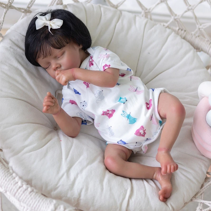 

49cm Realistic Doll Closed Eyes Sleeping Boy Soft Vinyl Silicone Baby Cute Newborn Girl Toy Dark Brown SKin Color