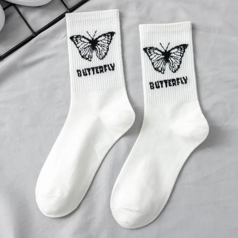 Socks Woman Funny Butterfly Middle Tube Harajuku Japanese Long Socks Socks for Men Cycling Socks Woman Trending