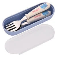 stainless steel childrens tableware baby training spoon and fork set portable box cartoon fork spoon food supplement gift