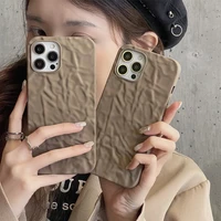 fashion khaki camel tin foil pleats phone case for iphone 12 13 pro max 11 pro max xr x xs 7 8 plus soft silicone case coque new