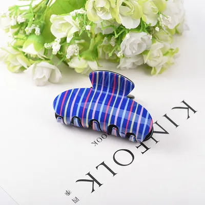 

New Fashion Large Acrylic Hair Clamp Women's Striped Pan Head Ponytail Clip