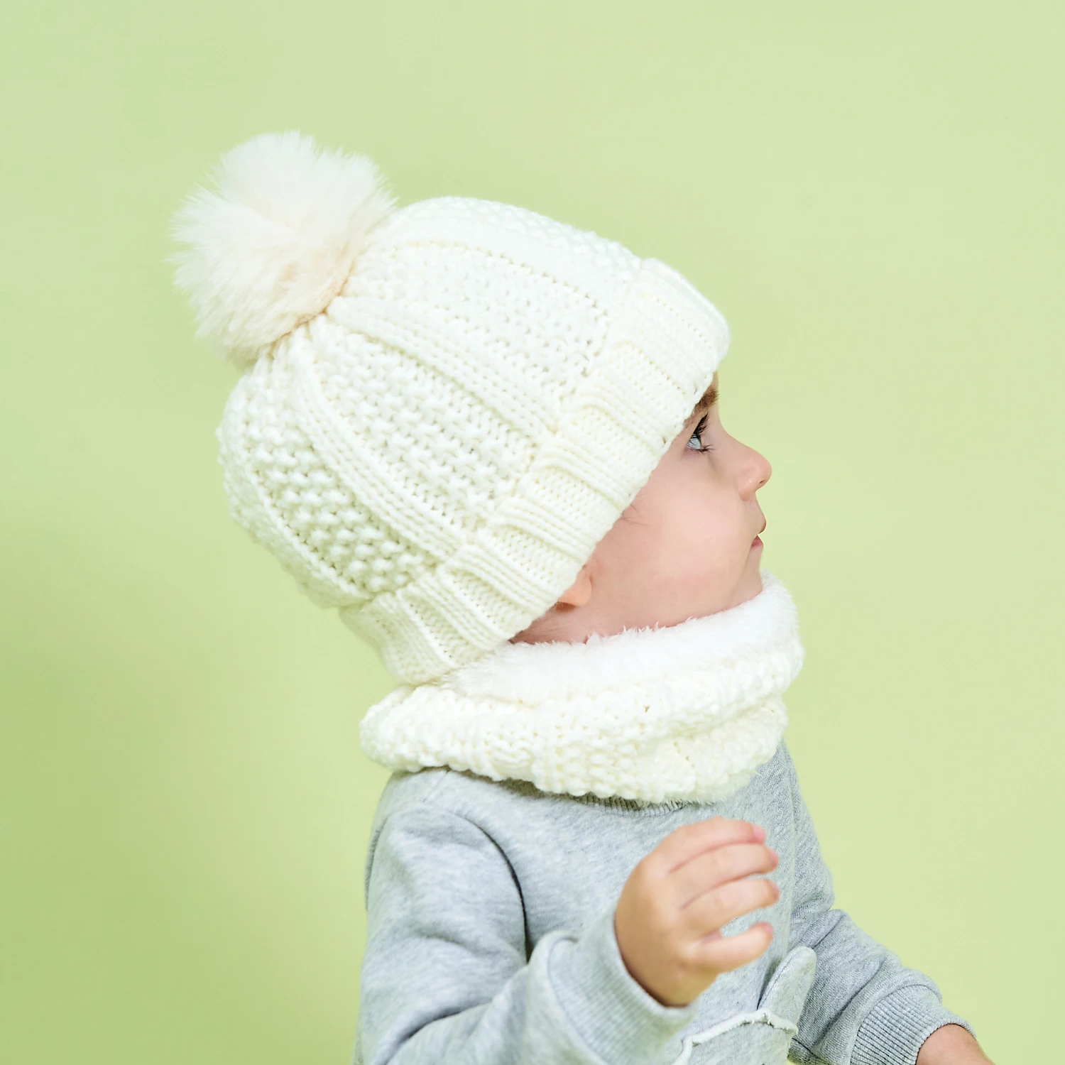 

2020 New Fashion Baby Knit Hat and Scarf Set Soft Warm Fleece Lined Beanie Cap with Neck Warmer Set for Girls Boys