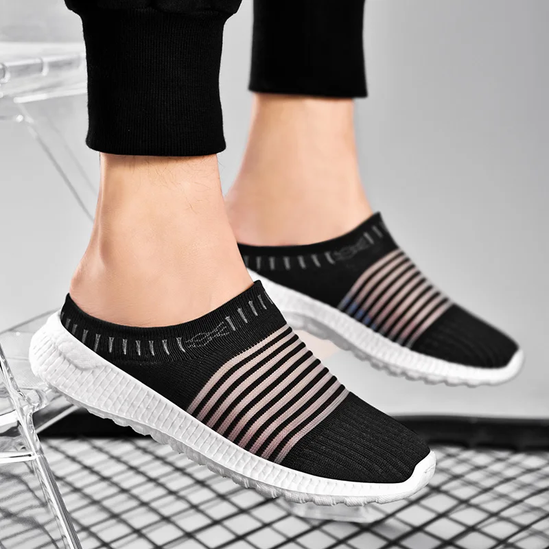 

Half-drag flying woven couple models Ultralight men's and women's shoes, mesh shoes, breathable shoes, trendy shoes