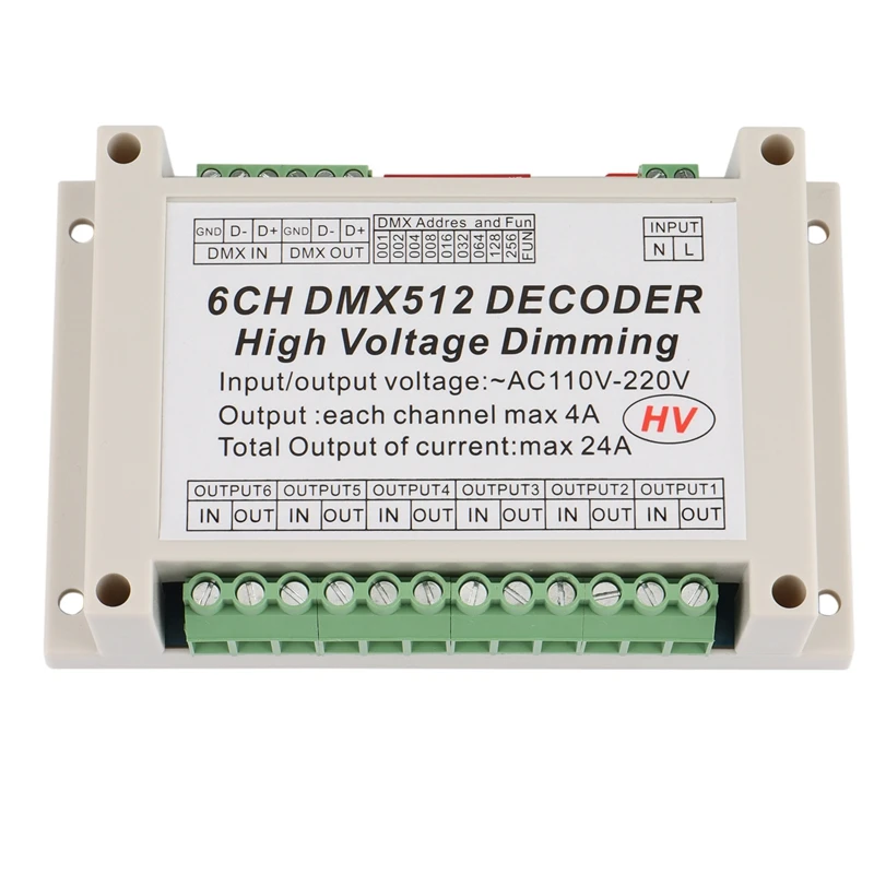 

Высоковольтный приглушаемый 6-канальный DMX512 декодер переменного тока 220-в, 6-канальный DMX 4A/CH HV декодер, диммер для лампочек