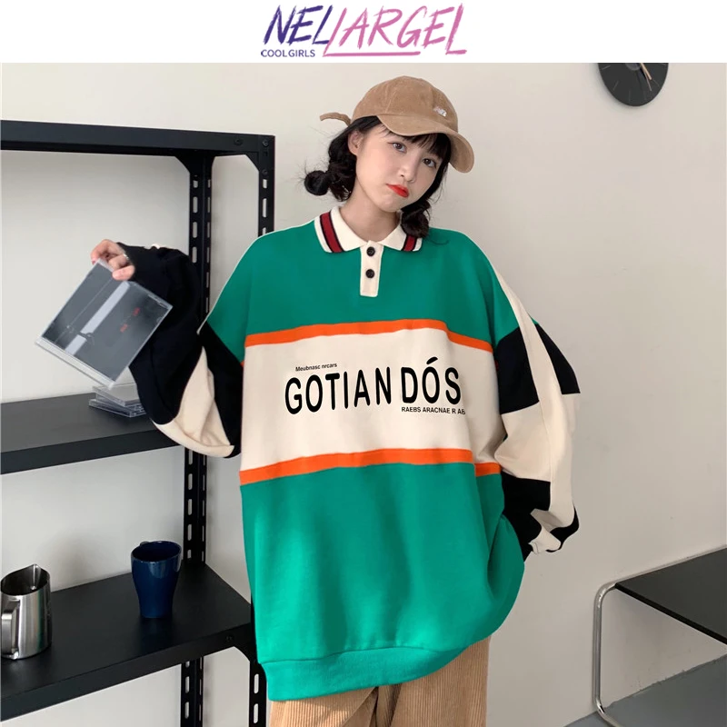 

NELLARGEL Women Y2k Patchwork Letter Hoodies 2022 Female Kawaii Korean Fashion Sweatshirt Girl Harajuku Vintage Oversized Hoodie