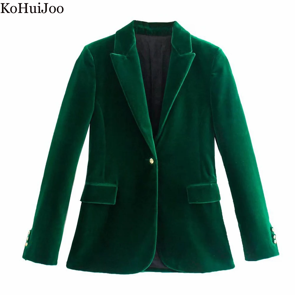 Green Velvet Blazer Women Elegant Ladies Coat Female Slim Casual Lapel Office Business Blazers Coats