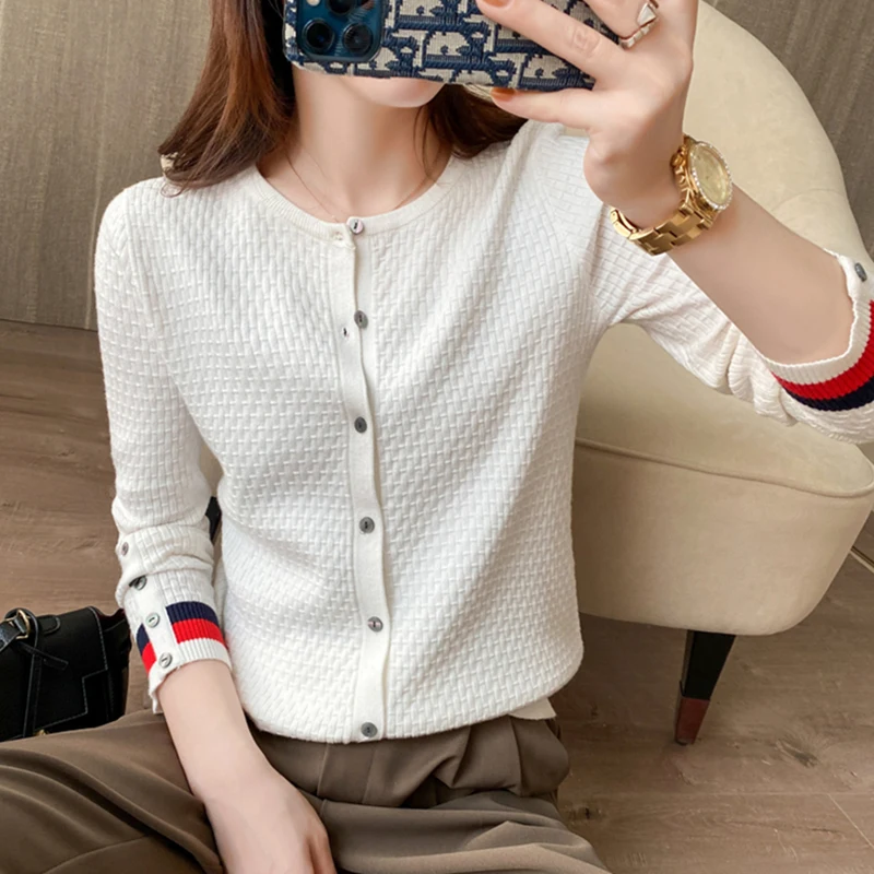 Женский трикотажный кардиган TB короткое пальто с V-образным вырезом толстая