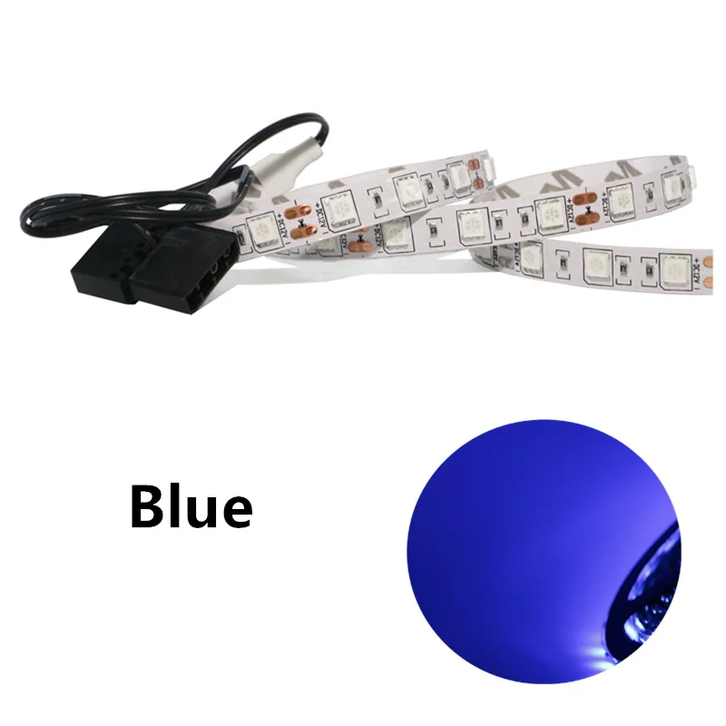 blue Чехол для компьютера, клейкая лента, светильник 5050 SMD, гибкая светодиодная лента 12В, ПК, фоновый светильник, красный, желтый, зеленый, RGB, 12 цветов - Испускаемый цвет: blue