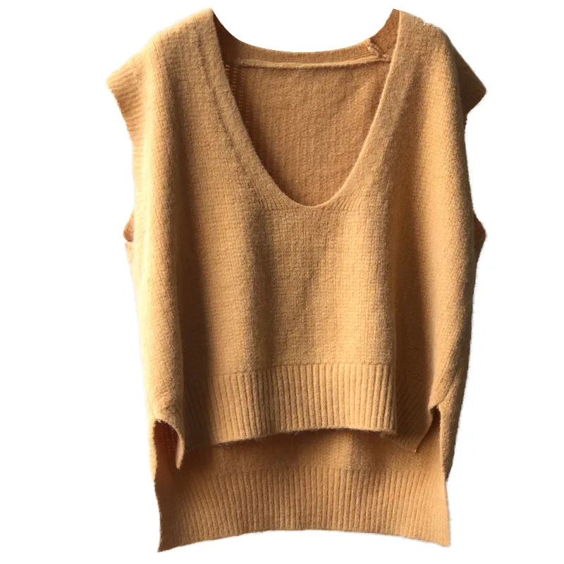 

Women V-neck Solid Simple Sweater Vest Slim All-match Casual Korean Style Teens Chic Fashion Autumn Winter Sleeveless Sweaters