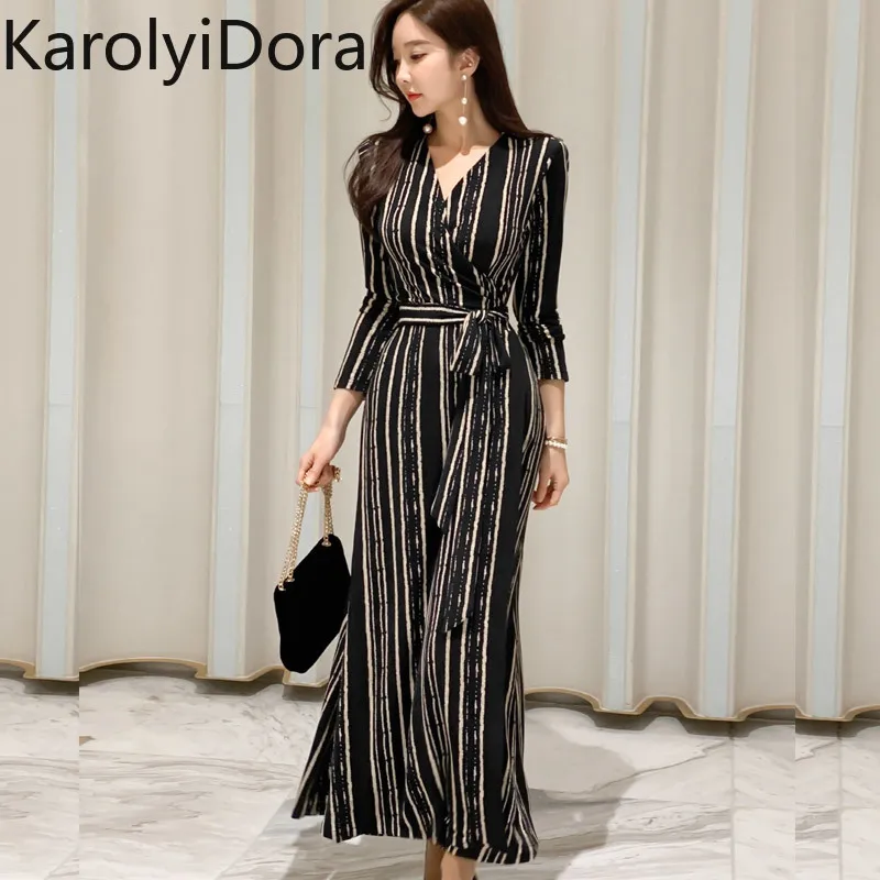 Женское облегающее платье OL Корейская версия модное кружевное в полоску с V