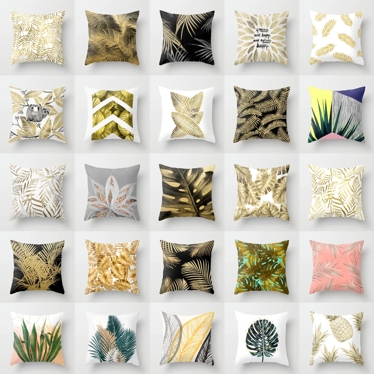 

New Gold Tropical Leaves Cushion Cases Palm Monstera Agave Print Modern Nordic Decorative Pillows Case Sofa Couch Throw Pillows
