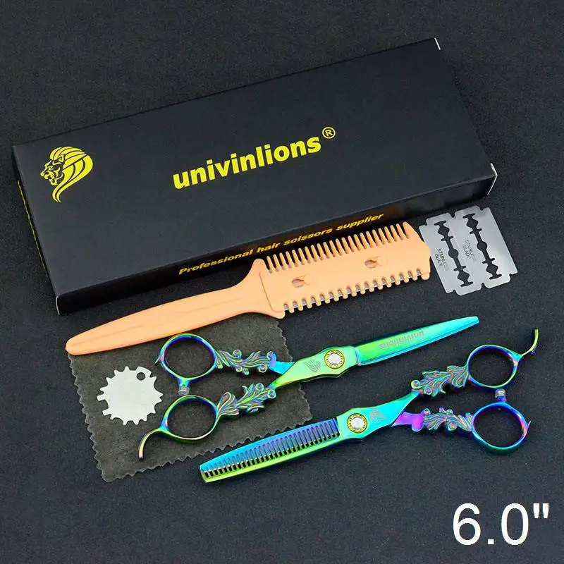 6 дюймов univinlions Rainbow 440C Профессиональные Парикмахерские ножницы Парикмахерские стрижки Парикмахерские ножницы японские ножницы для стрижки волос - Цвет: 6055-Kit Box