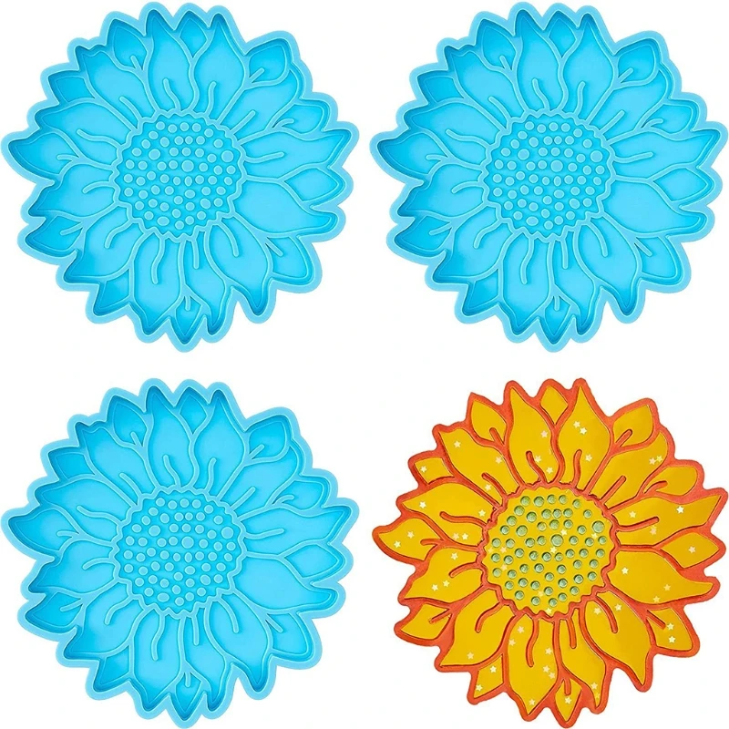 

2 Pcs Sunflower Shape Coaster Epoxy Resin Mold Cup Mat Casting Silicone Mould DIY Crafts Ornaments Decorations Making Tools