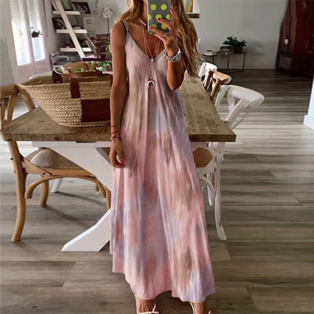 Женское повседневное пляжное платье с принтом Свободное длинное V-образным