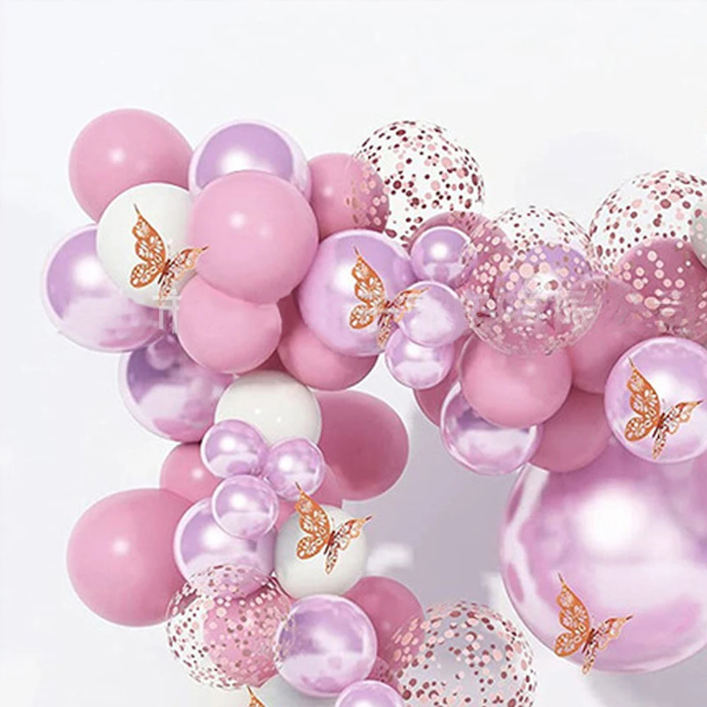 Kit de arco de guirnalda de globos de confeti para ni&ntilde;a y mujer, decoraci&oacute;n de fiesta de cumplea&ntilde;os con accesorio de mariposa 3D, suministros de boda, 112 piezas-1