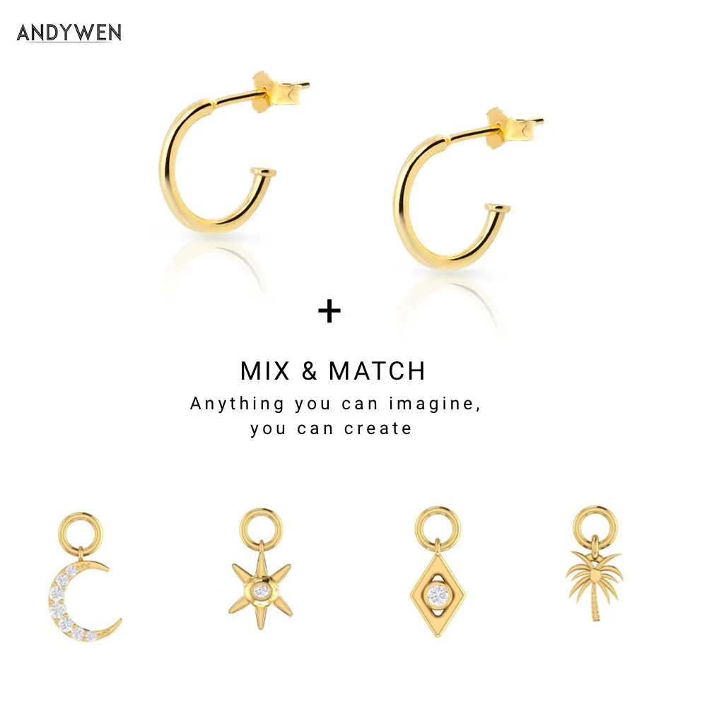 Серьги-подвески ANDYWEN серебристые/золотистые серьги 9 мм с Луной и фианитами